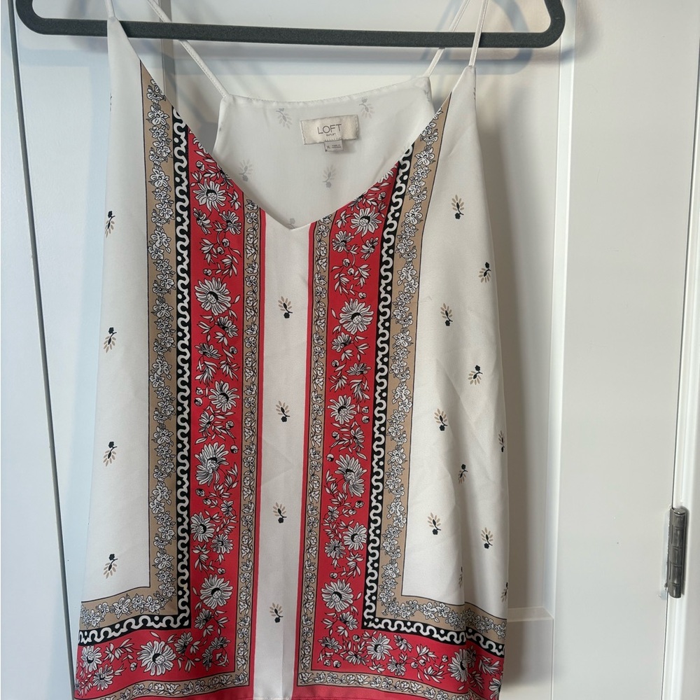 LOFT Cream and Gray Patterned Blouse